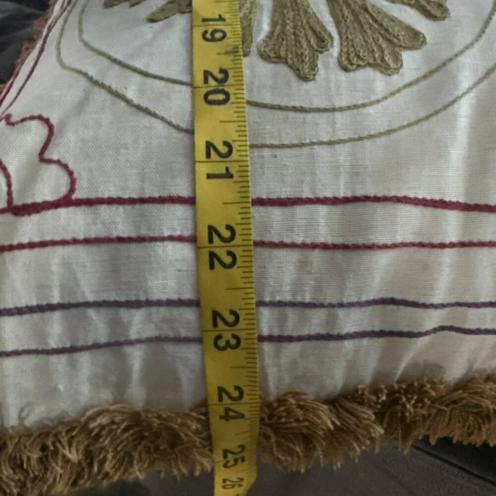 Vintage Hand Crafter Feather Filled Embroidered Pillow 25”x25” Boho Cottagecore